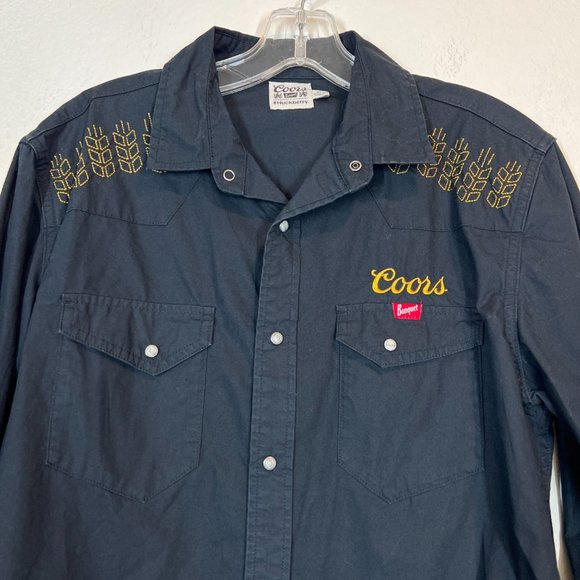 Huckberry Coors Pearl Snap Shirt Embroidered Long Sleeve Black Medium Western - Picture 4 of 14